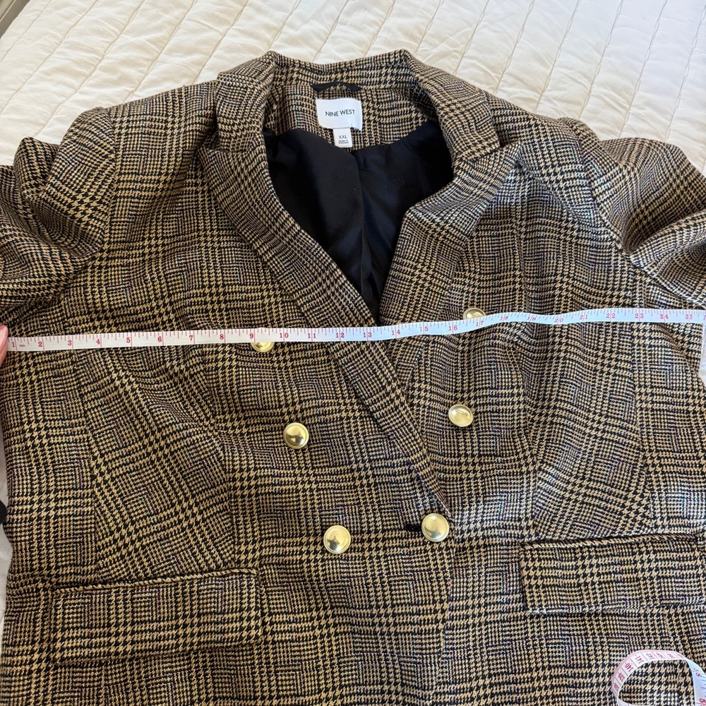 Nine West golden Metallic Double Breasted jacket plaid holiday festive size XXL - Picture 8 of 9